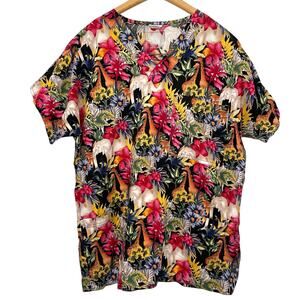 S.C.R.U.B.S. Animal Print Scrub Top Women's Sz M Multicolored Botanical Floral